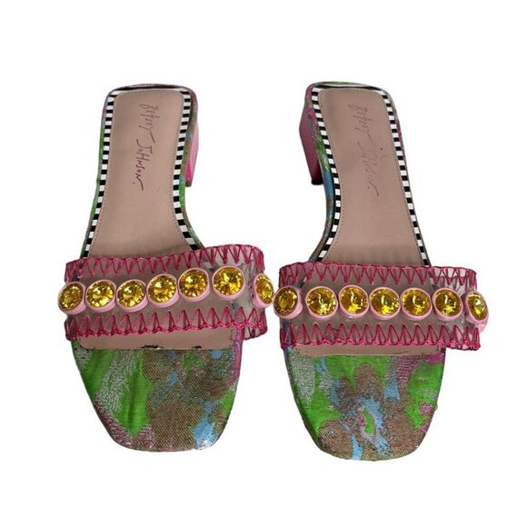 BETSEY JOHNSON Nelly Slide Sandal Large Rhinestones Size 8 Multi Pastel Colors - Picture 4 of 9